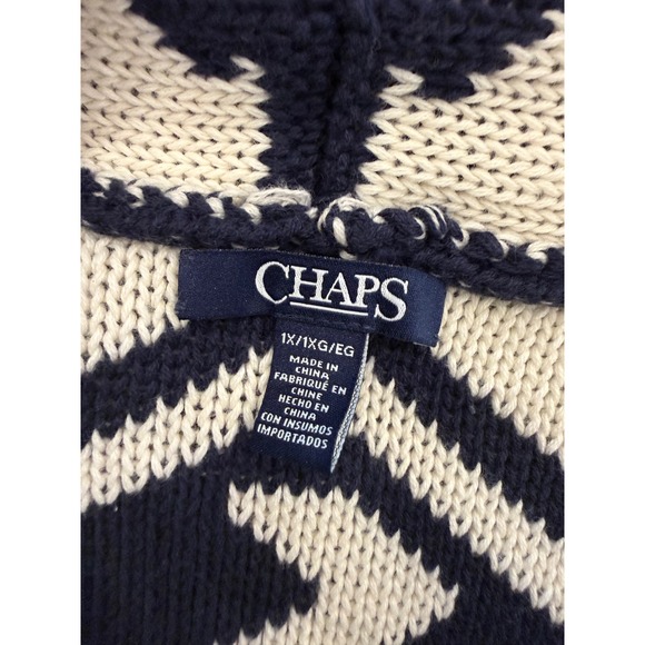 Chaps Women's 1X Blue Cream Aztec Geometric Knit Vest‎ Sleeveless Shawl Collar - Picture 5 of 8